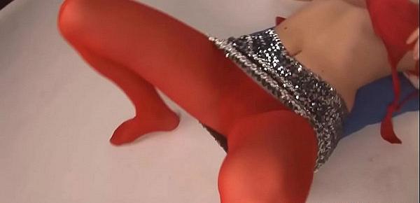  Striptease in my shiny silver skirt and red see-through scarf